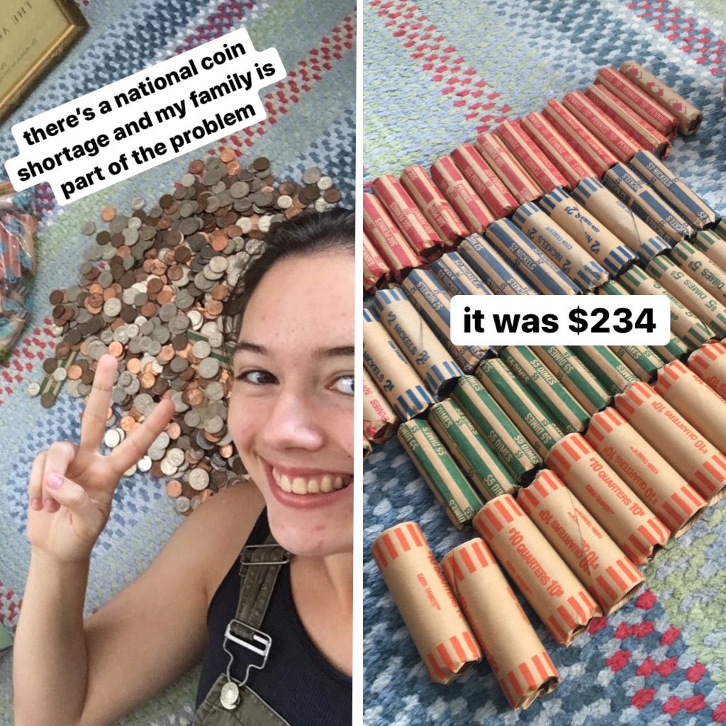 Image of rolled coins with the text "There's a national coin shortage and my family is part of the problem"